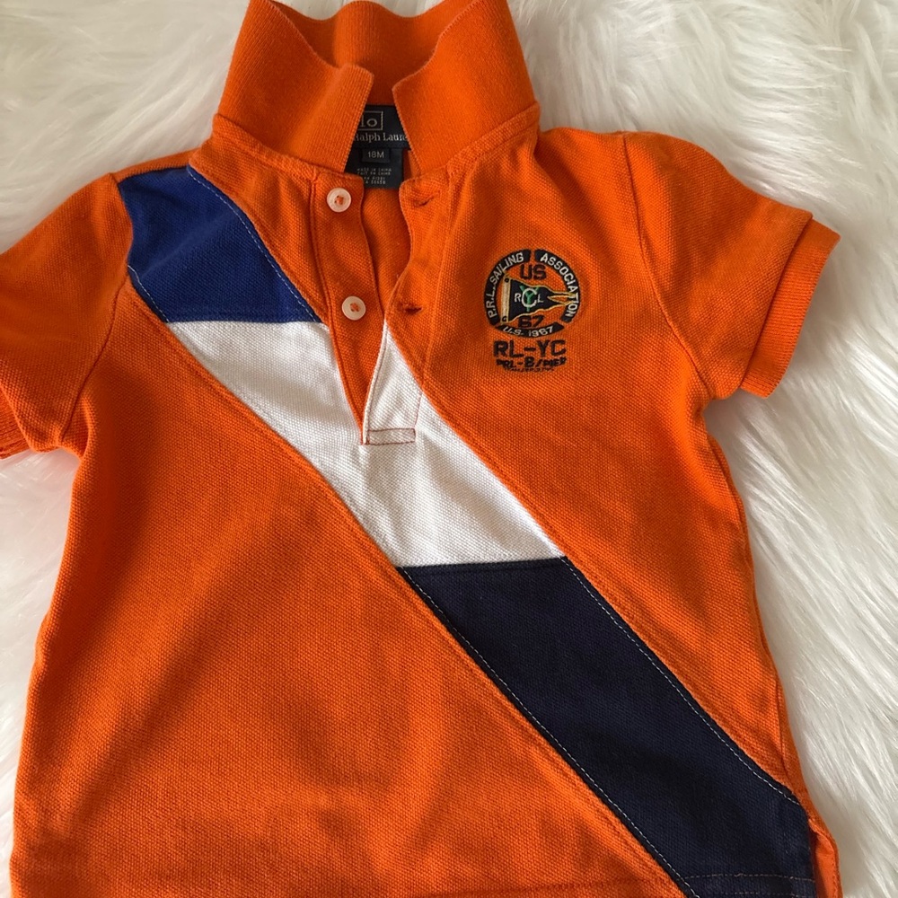 Ralph Lauren Orange Polo with Blue & White Diagonal Panels